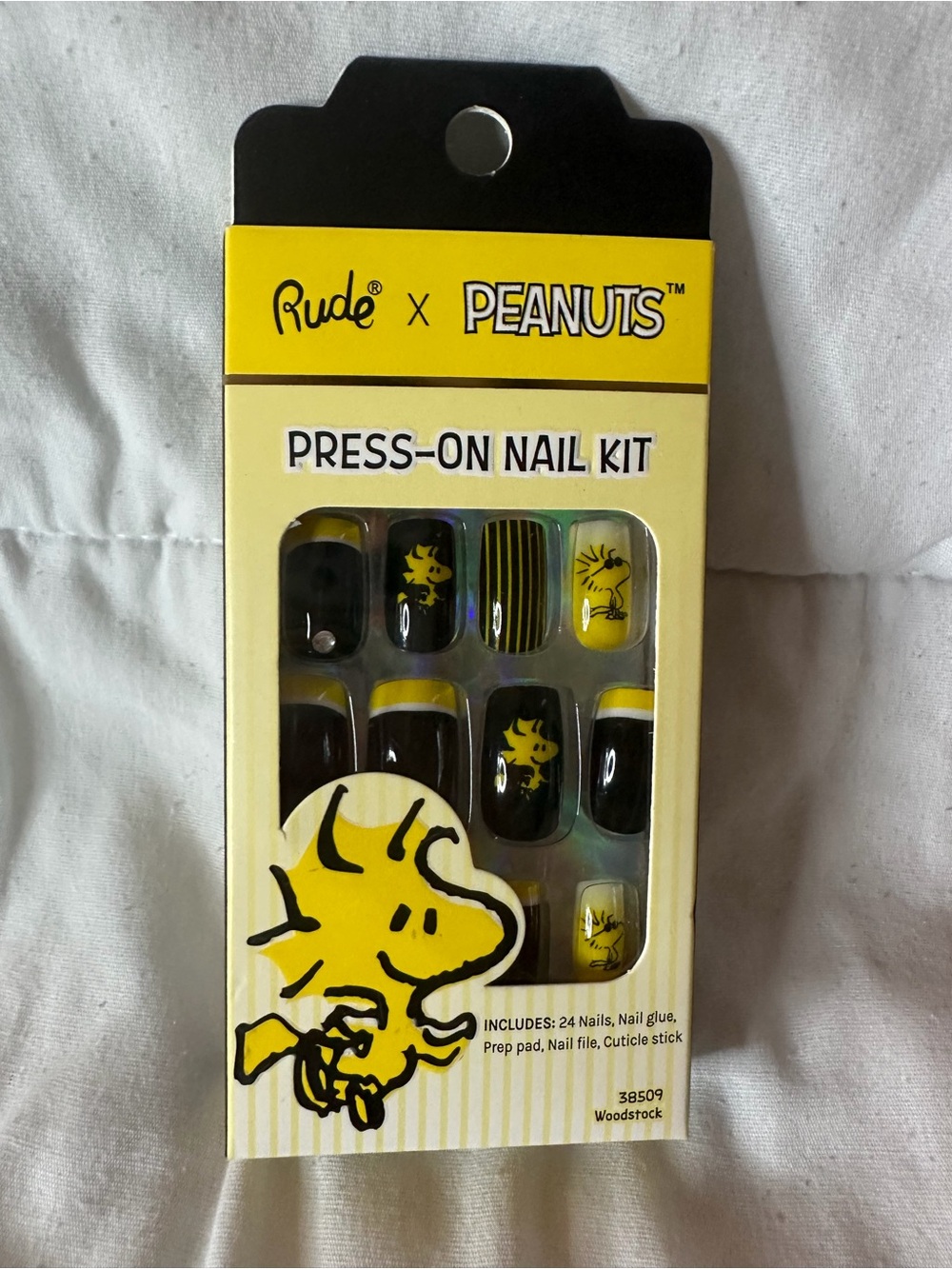 RUDE Peanuts Woodstock Yellow & Black Press-On Nail Kit
